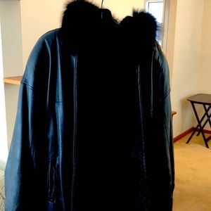 Vintage Leather and Fur black coat
